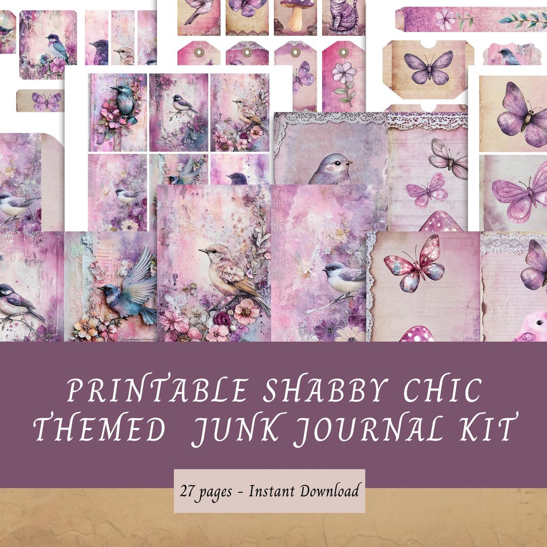 Printable Shabby Chic Theme Junk Journal Kit, 27 Pages, Papers ...