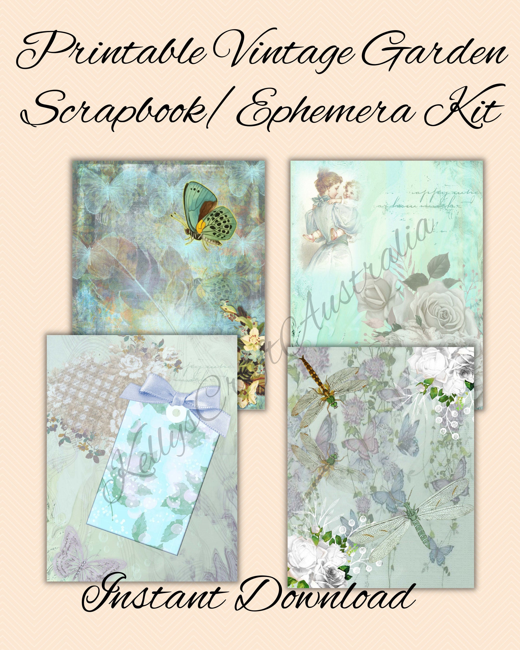 Printable Vintage Garden Theme Scrapbook Kit, Junk Journal, 10 Pages ...
