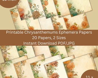 Paquete de papel de crisantemos imprimibles, 20 documentos de antecedentes de diarios basura de álbumes de recortes tanto en horizontal como en vertical, descarga instantánea de PDF/JPG