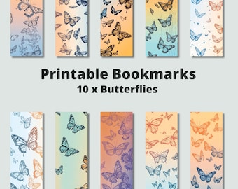 Printable 10 x Butterfly Bookmarks, Instant Download PDF