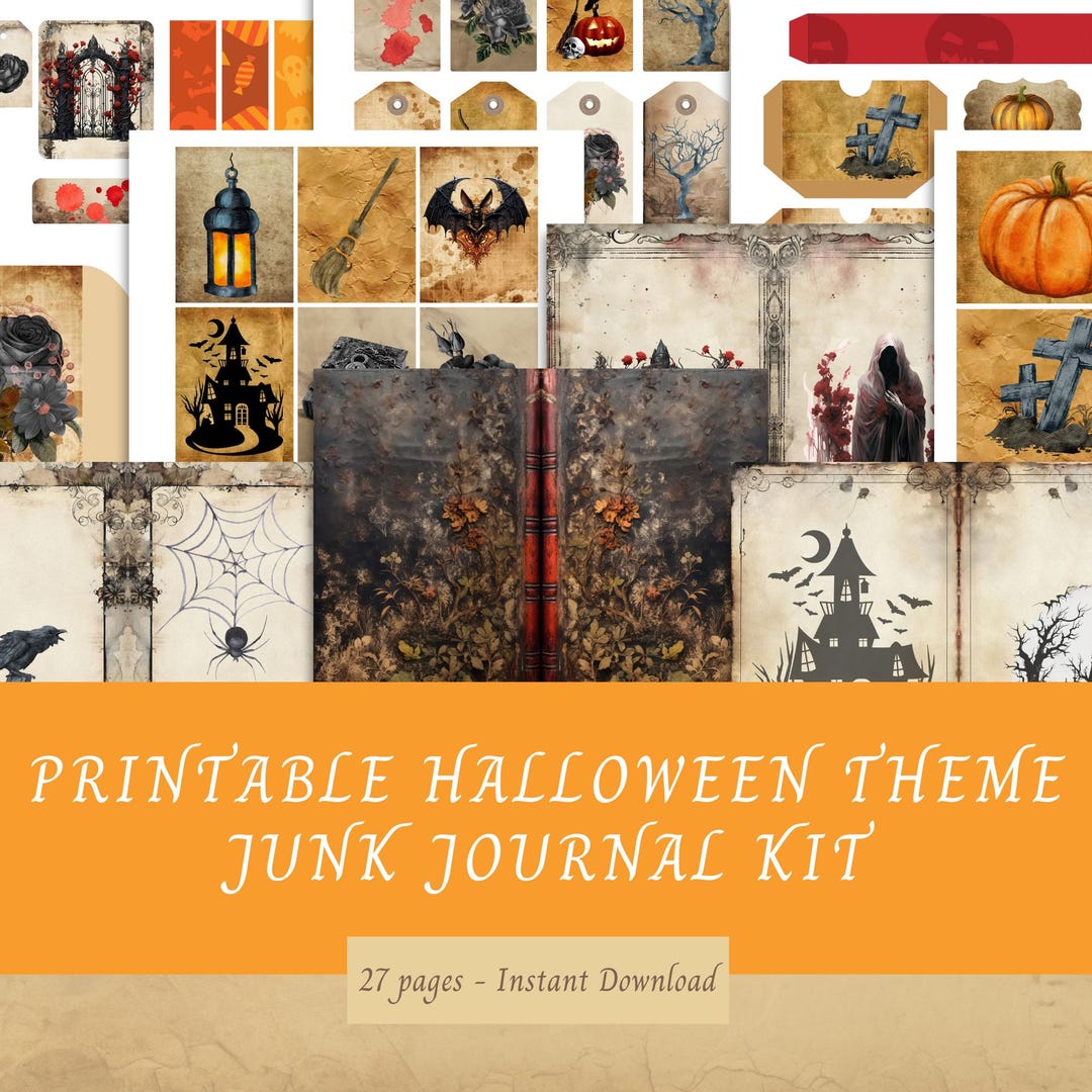 Printable Halloween Theme Junk Journal Kit, 27 Pages, Book Cover ...