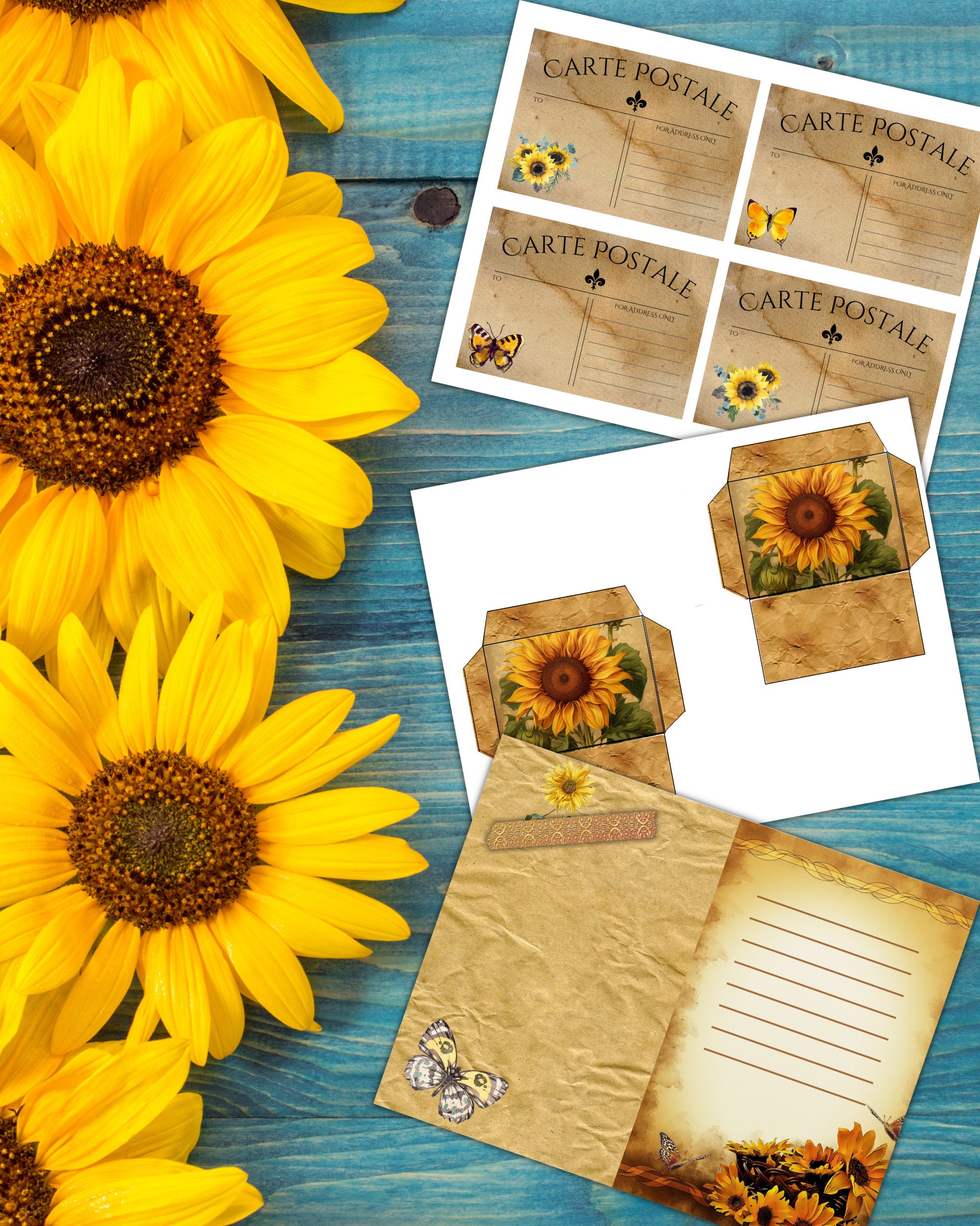 Printable Sunflower Ephemera Kit Download Junk Journal Paper Craft ...