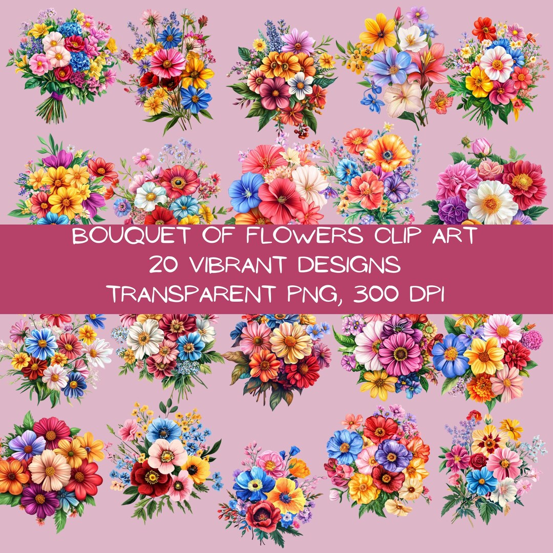 Colorful Bouquet Flowers Clip Art, 20 Transparent Png Images, 300 Dpi ...