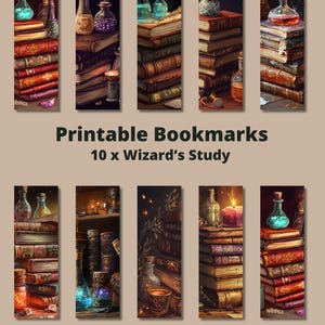 Printable 10 x Wizard&#39;s Study Bookmarks, Instant Download PDF