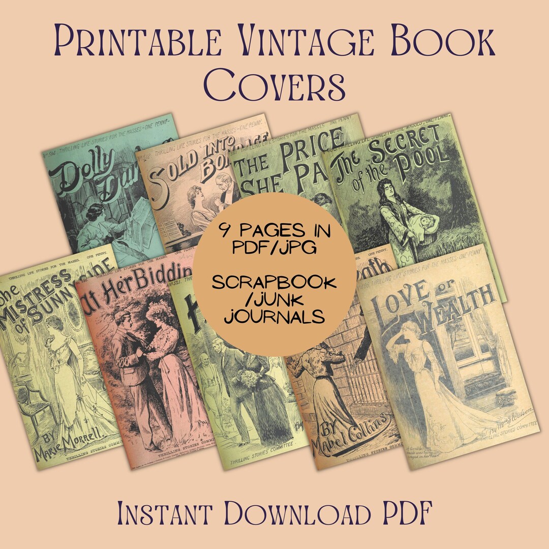 Printable Vintage Book Covers Digital Scrapbook Paper - Instant Download - Lot 1 - Etsy