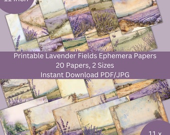 Lavendel Felder Papier, 20 Hintergrund Papiere für Scrapbook Junk Journal im Hoch- und Querformat, Sofort Download PDF/JPG