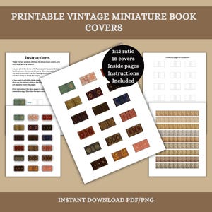 Printable Vintage Book Covers, Set of 18, 1:12 Scale, Instant Download PDF/PNG