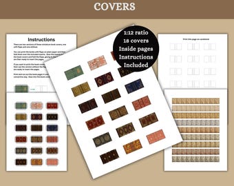 Printable Vintage Book Covers, Set of 18, 1:12 Scale, Instant Download PDF/PNG