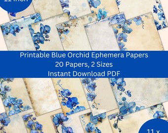 Blaue Orchidee Papier zum ausdrucken, 20 Hintergrund Papiere im Quer- und Hochformat, Sofort Download PDF/JPG