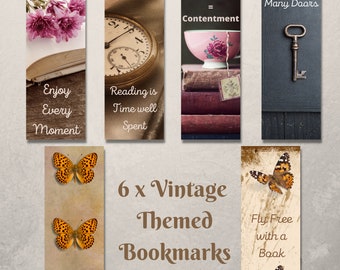 Printable 6 x Vintage Themed Bookmarks, Instant Download