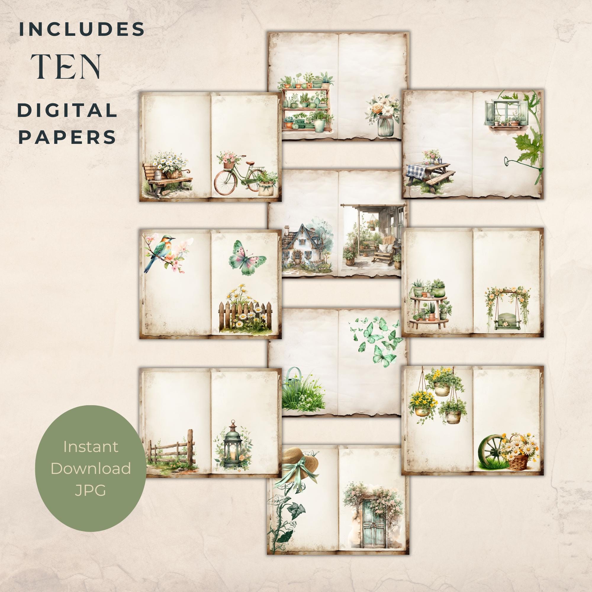 Printable Cottage Core Theme Junk Journal Kit, 27 Pages, Book Cover ...