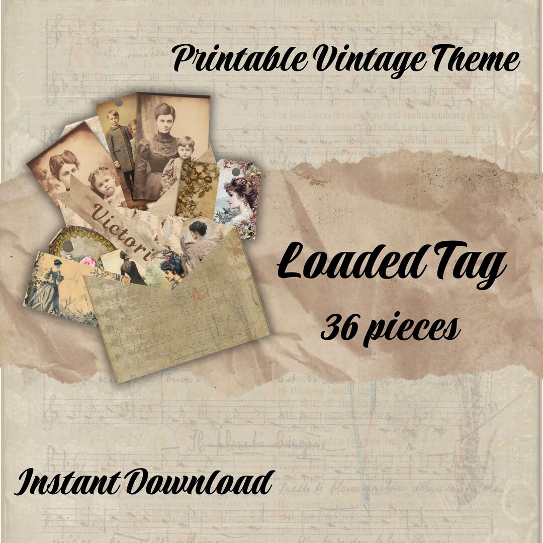 Printable Vintage Theme Loaded Tag Kit, Junk Journal Ephemera, Instant ...