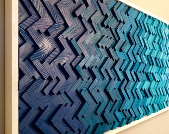 Wood Wall Art Herringbone Pattern Art Ocean Themed Art Gradient Dimensional Wood Wall Art Home Renovation Refresh Seaside