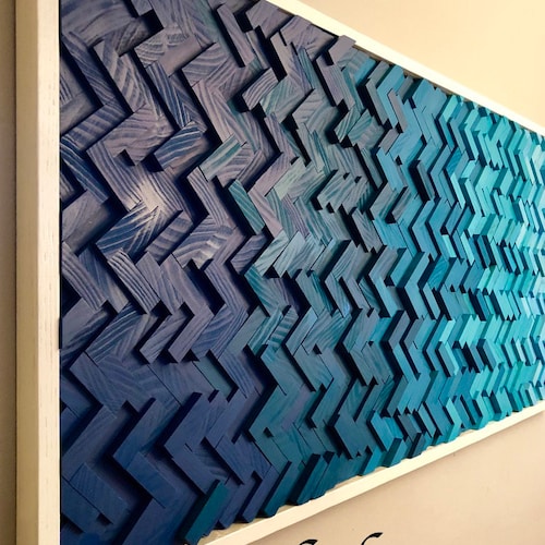 Ocean Wave Geometric Wall Art, 3D wave art, Calming Ocean Art, Blue Gradient Ocean Themed Art