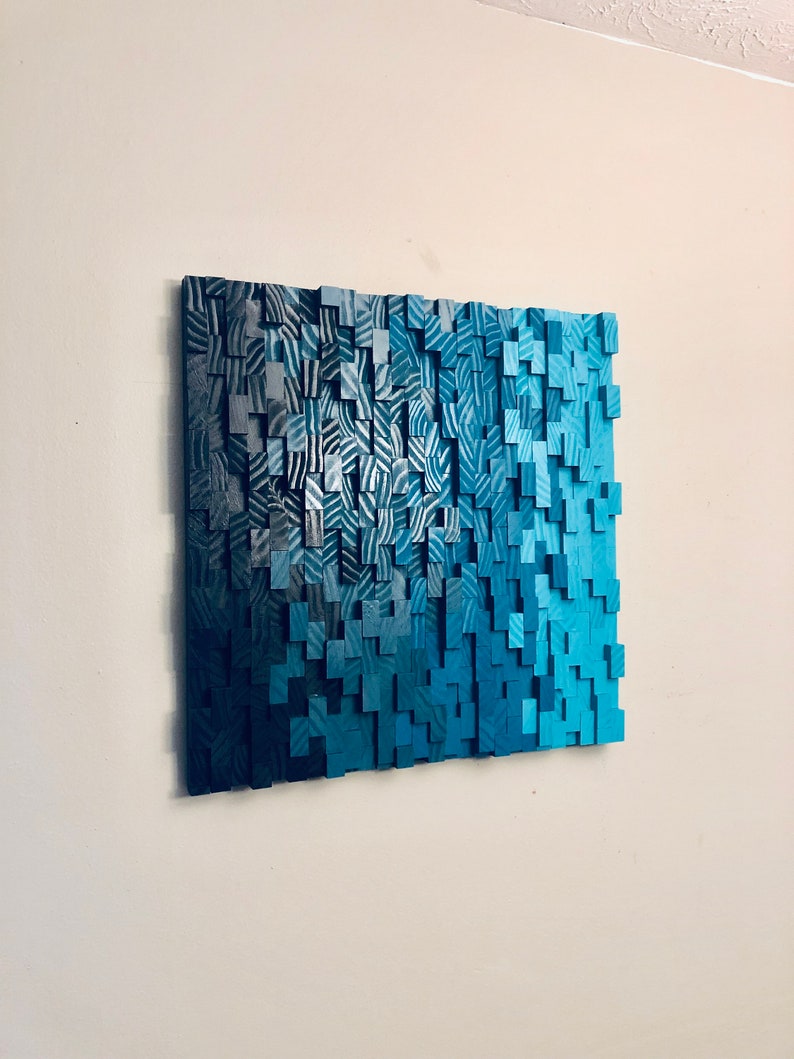 Blue Gradient Dimensional Wood Art Wall Art Geometric Wall Etsy