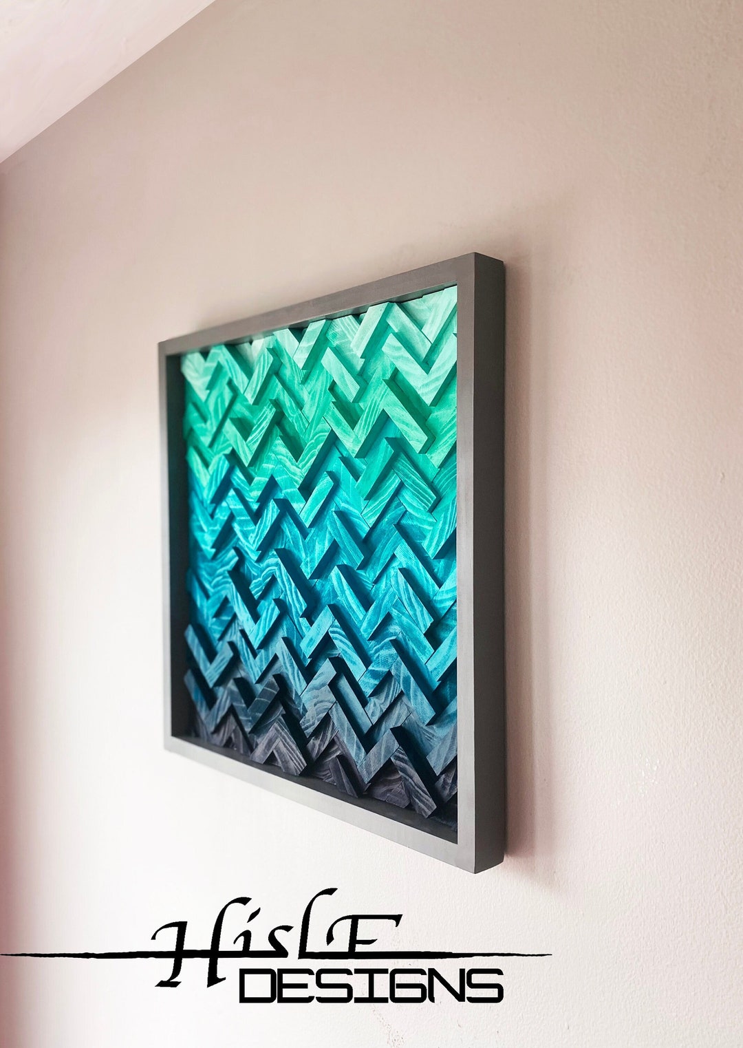 Herringbone Wall Art Blue Green Wall Art Wooden Wall Art Dimensional Wall Art Sound Diffusion