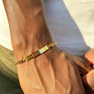 Men's Gold Personalized Water Resistant Bar Bracelet Waterproof Bracelet