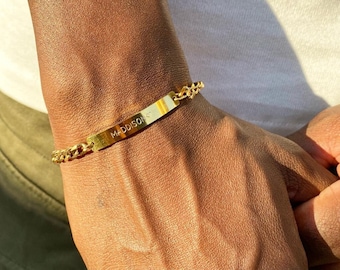 Men's Gold Personalized Water Resistant Bar Bracelet Waterproof Bracelet