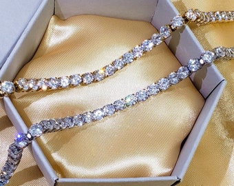 Waterproof Women's Diamond Tennis Anklet Gold and Silver