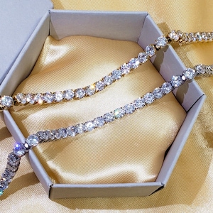 Wasserdicht Damen Diamant Tennis Fußkettchen Gold und Silber