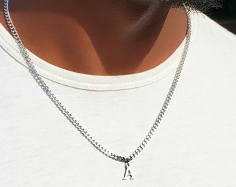 Men's Silver Steel Letter Initial Necklace