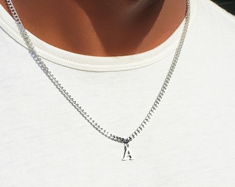 Waterproof Men's Silver Initial Necklace