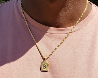 Gold Men's Rope Chain Initial Vintage Necklace