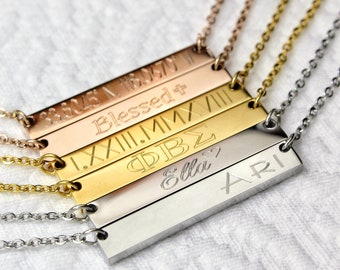 Waterproof Non Tarnish Personalized Bar Necklace