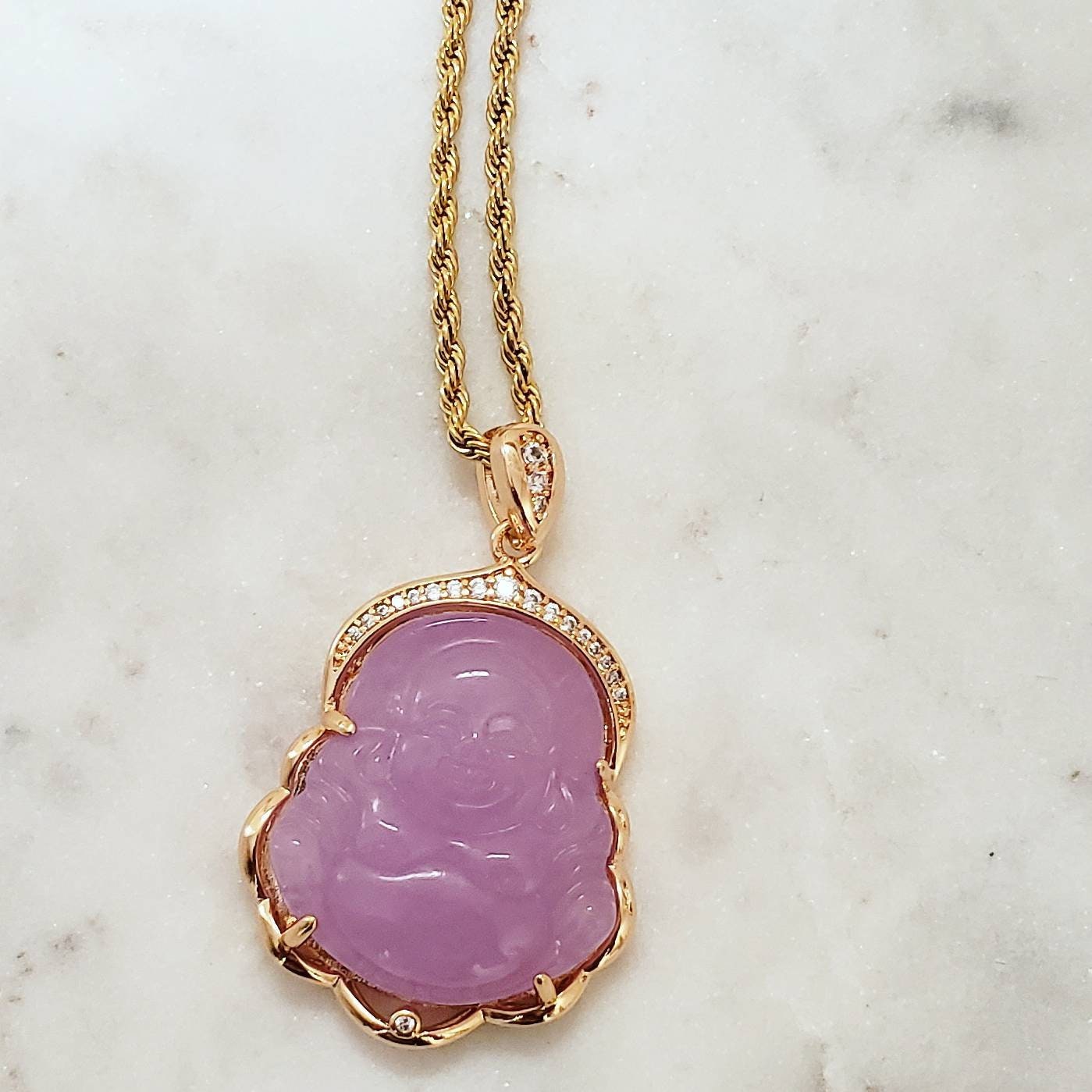 Purple Buddha Jade Necklace Laughing Buddha Necklace Etsy