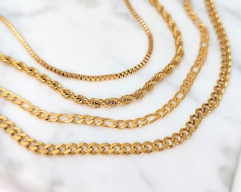 Minimalistische goldfarbene, wasserfeste Box-Figaro-Seil-Halskette mit kubanischer Kette