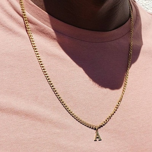 Men's Gold Cuban Link Initial Letter Necklace