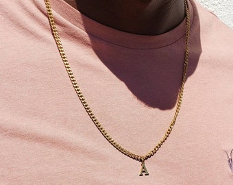 Men's Gold Cuban Link Initial Letter Necklace