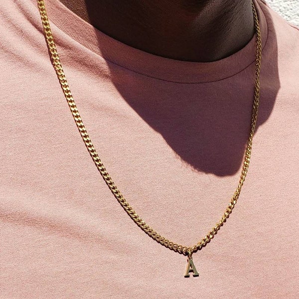 Men's Gold Cuban Link Initial Letter Necklace