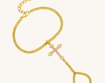 Cross Hand Chain, Cross Ring Bracelet