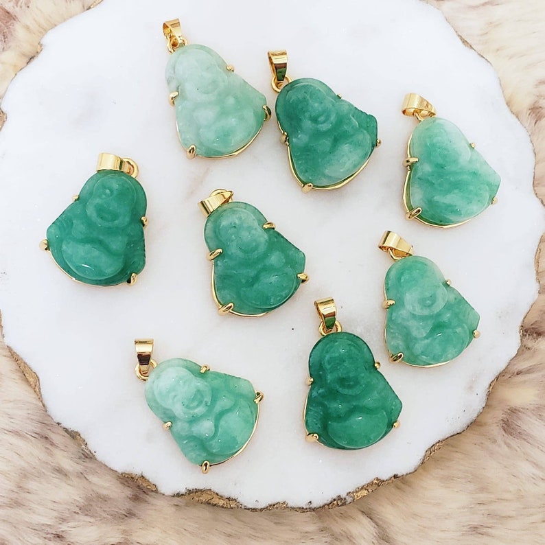 Genuine Jade Real 18k Gold Filled Green Buddha Necklace Etsy