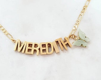 Real 18k Gold Filled Name Choker Necklace with Butterfly