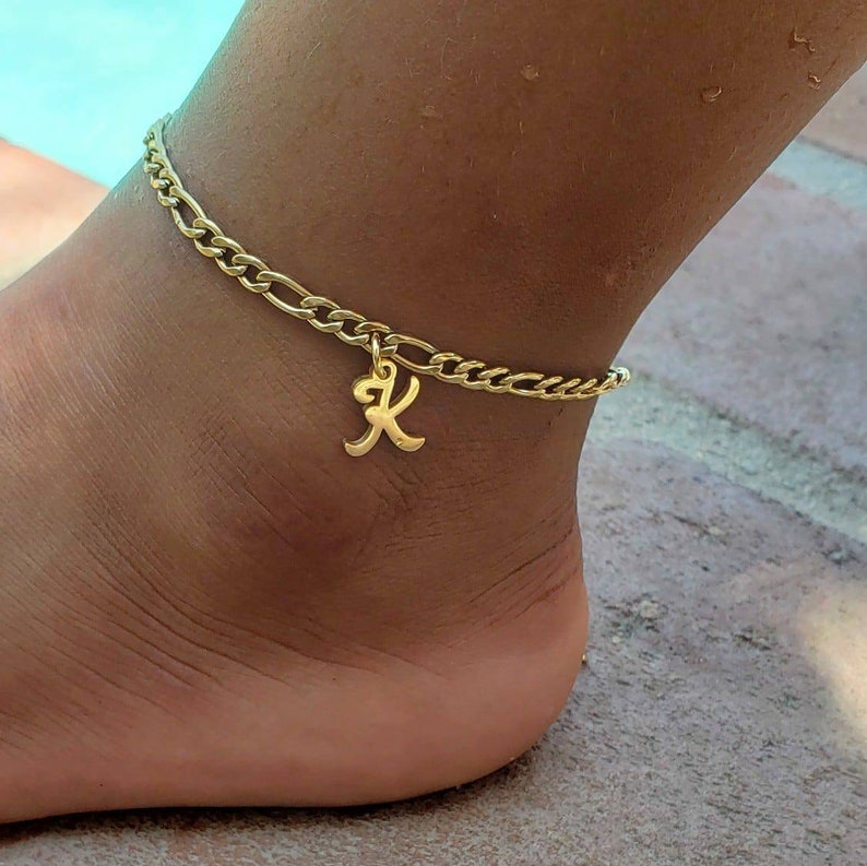 Gold Initial Anklet Water Resistant Non Tarnish Real 18k Etsy