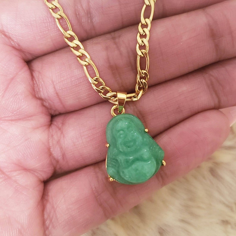 Genuine Jade 18k Gold Filled Buddha Pendant Necklace Etsy