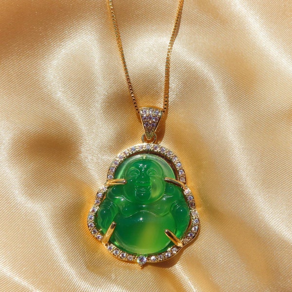 Collar de Buda de Jade Verde