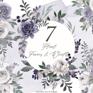 Aquarell Floral Clipart, Frühling Floral Rahmen & Kränze, lila und weiß Vintage Blumen, lila Hochzeit Blumen, digitale Scrapbooking