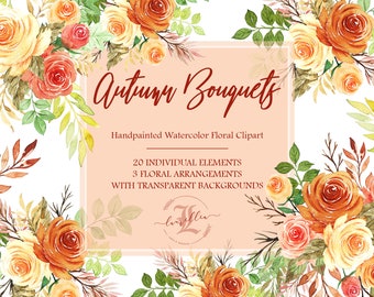 Autumn Bouquets Watercolor Floral Elements & Arrangements Clipart | Wedding Design Resource | Scrapbook | Fall Flowers Digital Clipart