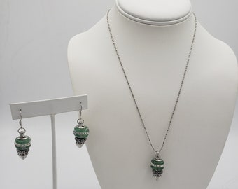 Green and Silver Necklace and Earring Set