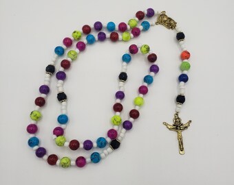 Handmade Multi-Colored Catholic Beaded Rosary.