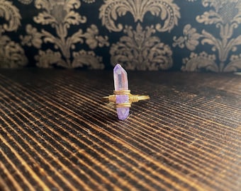 Strength & Intuition—Amethyst Crystal Wire-Wrapped Ring, Handmade Rustic Gemstone Jewelry