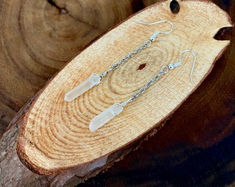 Amplified Positivity—Wire-Wrapped Quartz Crystal, Handmade Statement Dangle Earrings