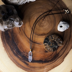 Amplified Positivity—Custom Genuine Leather Non-Tarnish Double-Terminated Quartz Crystal Necklace, Handmade Wire-Wrapped Gemstone Jewelry