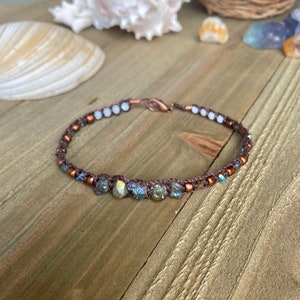 Feminine Energies—Iridescent Moonstone Crystal Brazilian Chord Bracelet, Handmade Leather Braided Jewelry