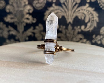 Amplified Positivity—Quartz Crystal Wire-Wrapped Ring, Handmade Rustic Gemstone Jewelry