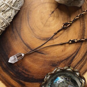 Amplified Positivity—Woven Leather Quartz Crystal Necklace, Handmade Wire-Wrapped Gemstone Jewelry