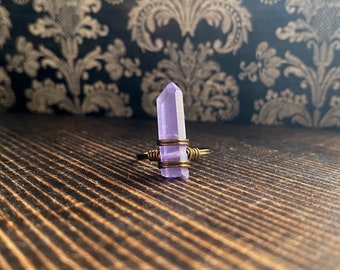 Strength & Intuition—Amethyst Crystal Wire-Wrapped Ring, Handmade Gemstone Jewelry